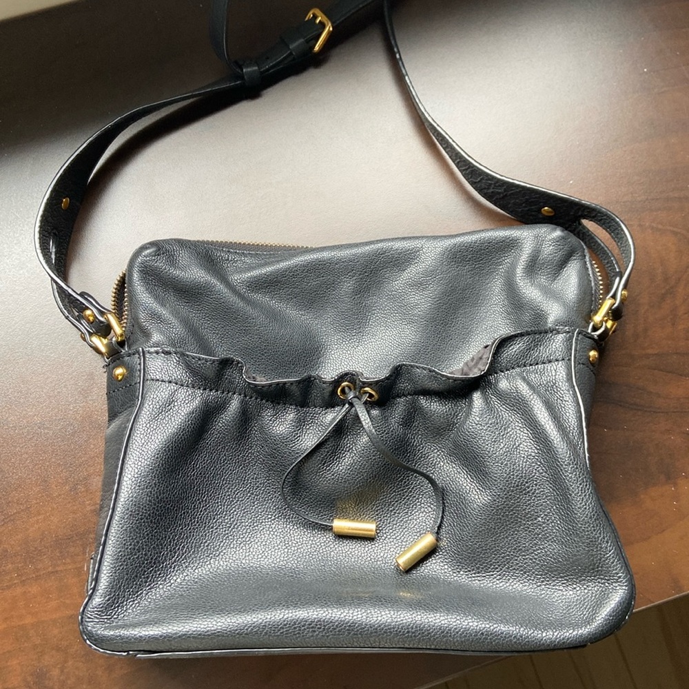 DKNY black leather cross-body with adjustable strap